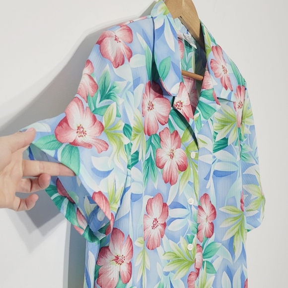 Vintage Alia Tropical Hawaiian Floral Pattern Button Down Blouse Loose Fit Sz 14 - Picture 3 of 9